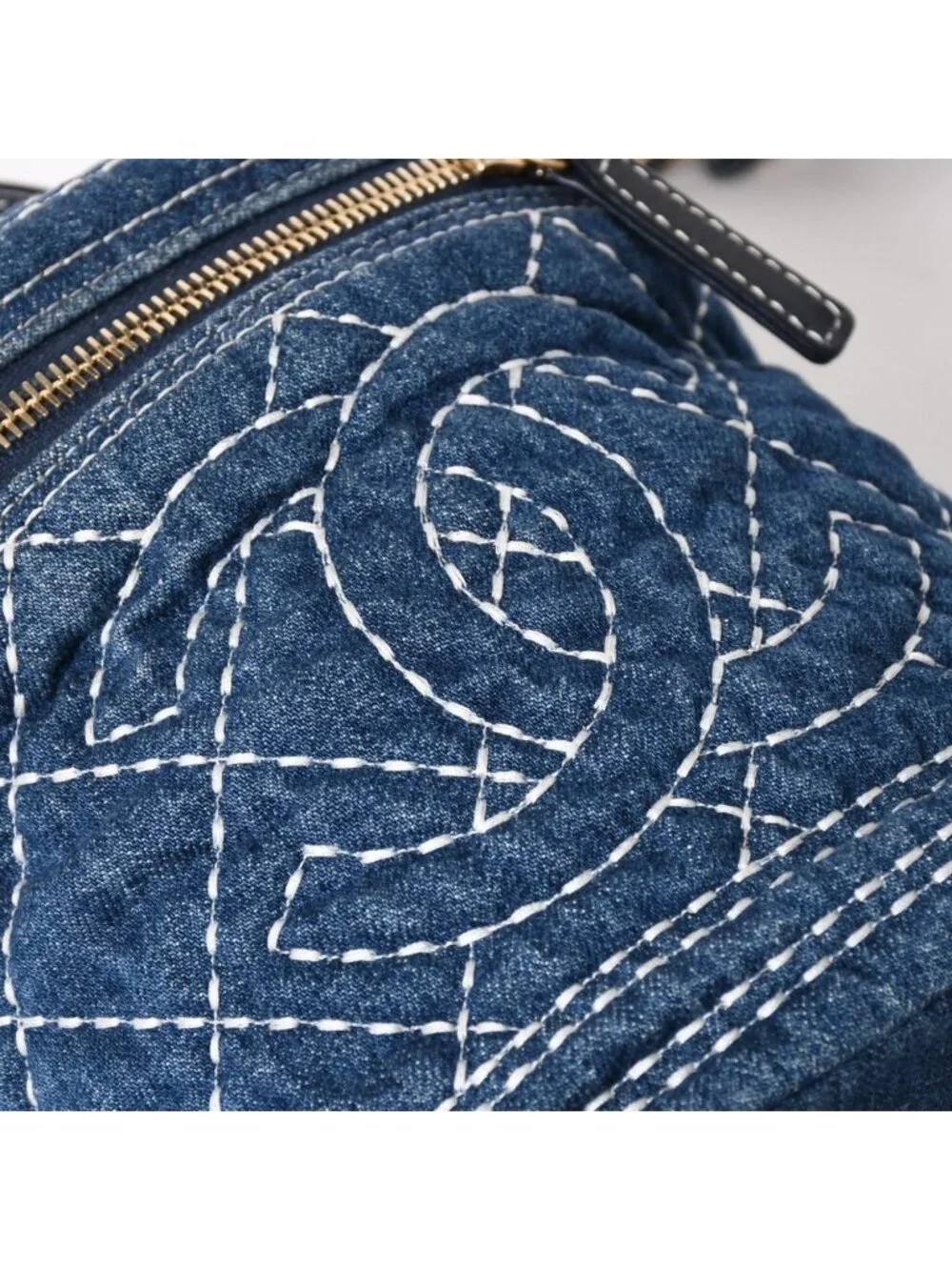Chanel Vanity Chain Shoulder Bag CC Logo Denim Wild Stitch Gold
